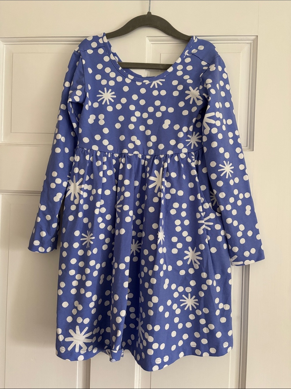 Hanna Andersson Girls' Blue Long-Sleeve Dot & Star Print Dress
